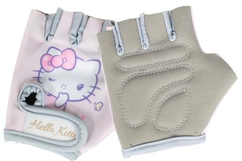 Gants de vélo Tataway Hello Kitty pour Fille, Taille 5, Roses et Gris, Gants de vélo pour Enfants, Demi-Doigts avec Paume antidérapante renforcée et Fermeture réglable