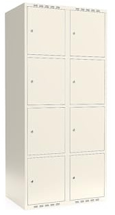 kaiserkraft | 4er-Schließfachschrank Fydor | 2 Abteile | Weiß | B 800 mm | Flache Dachform | Zylinderschloss