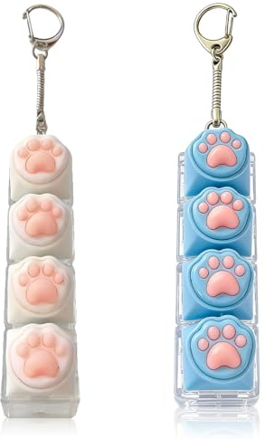 Reccisokz Portachiavi Fidget Antistress Gatto 2 Pezzi, Mini Tastiera Clicker con 4 Pulsanti, Giocattolo Sensoriale Kawaii a Forma di Zampa di Gatto, Accessorio per Chiavi Zaino Borsa, Idea Regalo