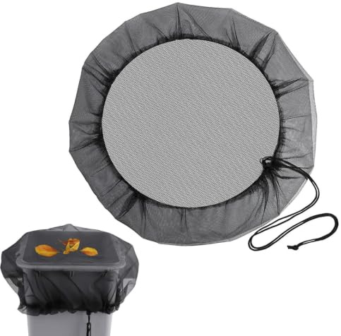 Black Soft Round Rain Barrel Screen Mesh Cover with Drawstring 37.4in