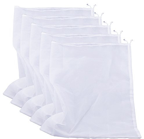 Therpin Reusable Nylon Fine Mesh Food Strainer Bag, All Purpose Food Grade Filter for Almond Milk, Coffee, Home Brewing, Hop, Juice (64cm x 48cm, 5 Pcs)