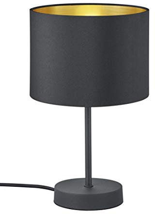 Trio Leuchten Hostel 508200179 Tischleuchte, Metall, Stoffschirm Schwarz Matt/Gold