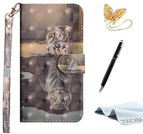 TOUCASA iPhone 6S Handyhülle,iPhone 6 Hülle, Brieftasche flip PU Leder ledercaseHülle Kartenfächer [3D Oberfläche] Ultra Glatte Berührung für iPhone 6S/iPhone 6-（Tiger Katze）+Stylus Pen