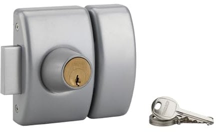 Verrou de Porte d'Entrée Vitrée DESIGN 5 Goupilles - Double Cylindre 40mm - Protection contre l'Arrachement - Livré avec 3 Clés en Acier Nickelé et 5 Cales de Gâche - Finition Argent - THIRARD