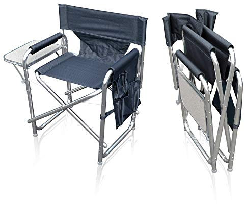 Sun Leisure Directors Folding Chair, Aluminium Frame, Graphite, Side Pockets, Folding Side Table, Fishing, Garden, Camping, Event Chair, Durable, Indoor & Outdoor Use, Portable