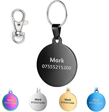 KSZ Etiquetas de identificación para Mascotas de Acero Inoxidable, Etiquetas Personalizadas para Perros y Gatos. Grabado Frontal y Trasero. Múltiples Colores
