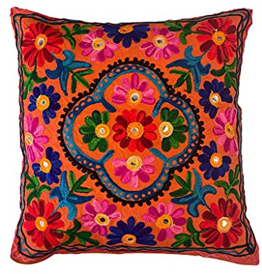 Kissenbezüge, dekorativ, Bestickt, Mandala-Blumenmuster, Ethno-Boho-Kissenbezug, Leuchtend bunter Bohemian-Bezug für Sofa, Couch, handgefertigter Schlafzimmer, Wohnzimmer, 40 x 40 cm (16 x 16 Zoll)