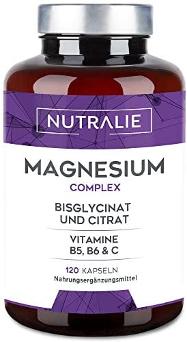 Magnesio Completo - Magnesio Citrato + Bisglicinato 2145mg - Anti stress e Fatica - Integratore con Vitamine B5, B6 e C Calcio - 120 Capsule Vegane Nutralie