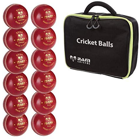 Ram Cricket Star Mix Bundle - 6 x Match 5 Star, 6 x Multi Purpose 3 Star Balls and 1 x Carry Case (4.75oz, Red)