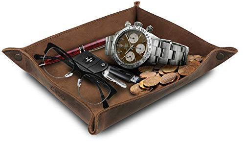 Londo Bandeja de Cuero Real Organizador Práctica Caja de Almacenamiento para Carteras, Relojes, llaves, Monedas, Teléfonos Celulares y Equipos de Oficina, Unisex