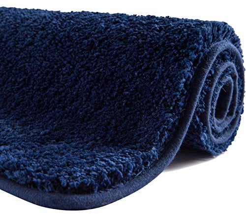SFLXO 120cm x 70cm Non Slip Bath Mat Machine Washable Durable Soft Fluffy Microfiber Bathroom Mat Water Absorbent Bath Rug Navy Blue