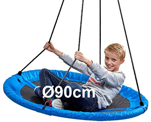 Izzy Nestschaukel Outdoor, Textilene-Material PE-Kunststoff, wetterfest, TÜV Rheinland GS Mehrkinderschaukel, max. Tragkraft 150kg, 90cm Durchmesser - Blau, 110D x 110B x 180H cm