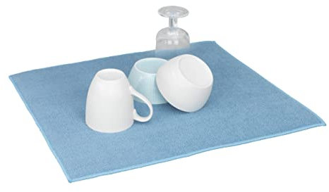 WENKO Mikrofaser Abtropfmatte Miko Blau - Trockenmatte, Spülbeckenmatte für Geschirr, Polyester, 40 x 47 cm, Blau