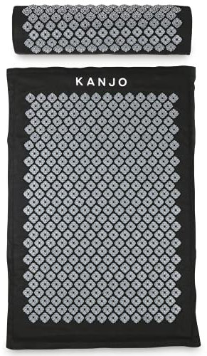 Kanjo FSA HSA berechtigtes Premium Große Akupressurmatte und Kopfkissen Set zur Linderung von Rückenschmerzen & Nackenschmerzen Linderung, mit Memory Foam Kissen, inklusive Tragetasche, Schwarz XL