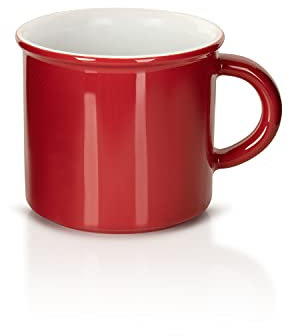 Mahlwerck Retro Kaffeetasse, klassische Emaille Tasse aus Porzellan, Kaffeebecher mit Henkel, 300 ml, Rot