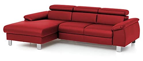 Mivano Ecksofa Micky mit Recamiere / L-Form-Sofa mit Schlaffunktion, Bettkasten und Kopfteilverstellung / 244 x 72 x 166 / Kunstleder, Rot