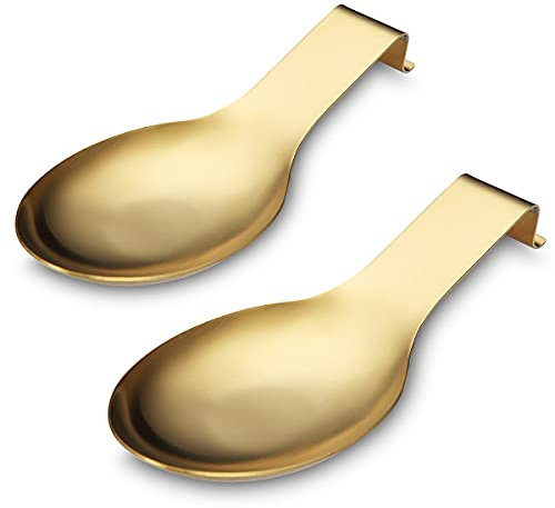 Poggia Cucchiaio Oro Opaco, Porta Cucchiaio In Acciaio Inossidabile Per Piano Cottura, Porta Utensili Da Cucina Per Mestoli, Pinze, Spatola, Lavabile In Lavastoviglie (2PC-9.5 Pollici)