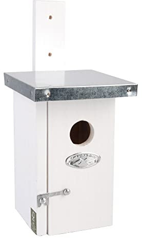 Rivanto® Nistkasten Zaunkönig mit Zinkdach 14 x 11 x H25 cm, Vogelhaus weiß mit Türchen