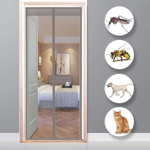 Ufamiluk zanzariera calamita 115x200cm Apertura e Chiusura Silenziosa Traspirante zanzariera Finestra Estensibile per Porta Finestra Balcone Esterna finestre Grigio