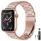PUGO TOP Strap Compatible With Apple Watch Ultra 2/Ultra 49mm Series 9/8/7/6/SE/5/4/3/2/1, Stainless Steel Metal Replacement Band with Folding Clasp for Apple Watch 42mm/44mm/45mm/49mm-Rose Gold