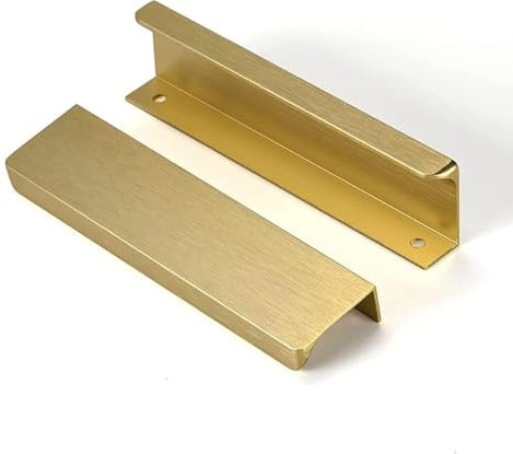 SYZOW 6PCS Poignée de Meuble Noir Poignee de Meuble Cuisine Noir - Poignée Invisible Poignée Meuble Noir Mat en Alliage d'Aluminium Entraxe 128mm, Or brossé