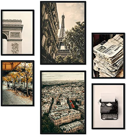 Nacnic - 6 Pósters Fotografía París Vintage - Impresión Arte Mural Moderno para Colgar en Habitaciones Hogar - Láminas Decorativas A3 y A4 - Sin marco