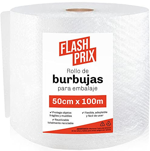 FlashPrix Rouleau à bulles Emballage en plastique, largeur 50 cm et longueur 100 m