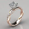 Sdouefos Twist Solitaire Ring for Women Fashion 14K Solid Rose Gold Stack Twisted Ring Wedding Party Women Jewelry Cubic Zirconia Engagement Rings (O)