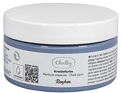 Rayher Peinture effet craie «Chalky Finish», bleu-gris ultra mat, 1 pot, 100 ml, solution aqueuse, arts créatifs, décoration vintage-35047370