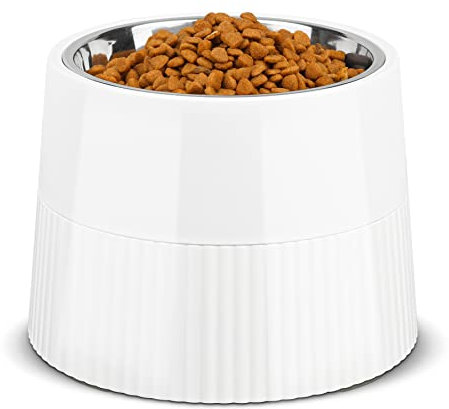 ComSaf 400ml Hundenapf Erhöht, Erhöhter Futternapf für Hunde und Katzen, Rutschfester und Auslaufsicherer Futternapf Hund Erhöht mit Abnehmbarem Melamin Ständer, Katzennapf Erhöht, Weiß