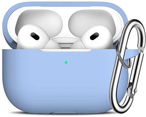 R-fun Kompatibel mit AirPods Pro 2/1 Generation Hülle Cover mit Schlüsselanhänger, Vollschützende Silikonhülle Kompatibel mit Apple AirPods Pro 2022/2019 Ladehülle,Blaugrau