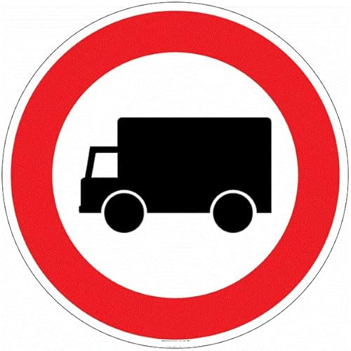 CARTELLO IN LAMIERA SCATOLATA DISCO diametro 60 cm - Transito vietato ai mezzi pesanti - SEGNALE CATARIFRAGENTE CON CAVALLETTO (CARTELLO CLASSE 1)