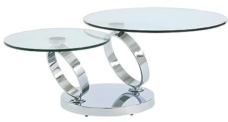 Vente-unique - Table Basse avec Plateaux pivotants - Verre trempé et métal - Joline de Maison Céphy