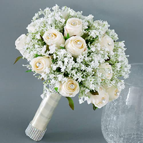 HXSCOO Kleine Rosen Champagner Rosa Brautstrauß Künstliche Blumen Hochzeit Brautjungfer Blumen (Color : Champagne)