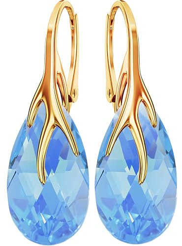925 Silber Hängende Ohrringe mit Österreichische Kristall - Schmuck für Frauen und Mädchen - Hängeohrringe Ideal für Geschenke für Frauen Damen Silber Vergoldet 24 (Aquamarine AB)