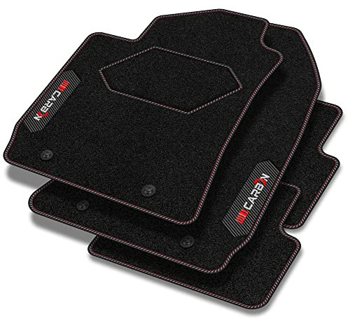 MOTOS Personalisierte Velours-Fußmatten Carbon Series passend für Audi TT I 8N 1998-2006 - Premium, Carbon, Rot Frischen Sie den Look Ihres Autos mit Velours-Fußmatten im hochmodernen Carbonfaser-Desi