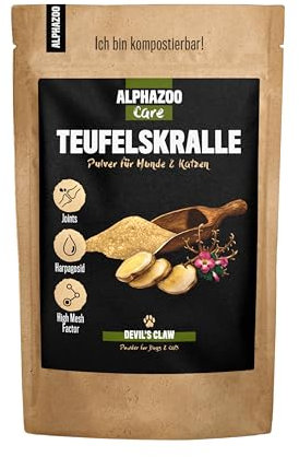 alphazoo Afrikanische Teufelskralle Hund, Katze & Nager I Reines Teufelskralle Pulver 250 g I Hochdosiert & gemahlen I Stärkung von Gelenken & Knochen