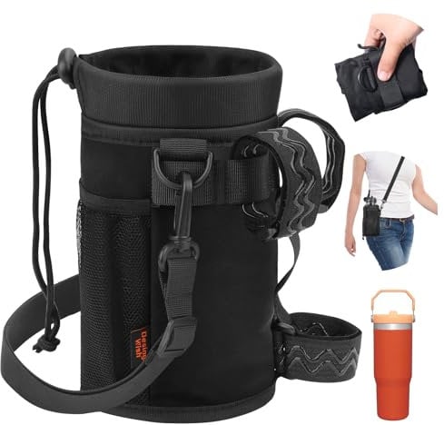 Desing Wish 24-40oz Flaschenhalter Fahrrad Getränkehalter Ohne Schrauben Trinkflaschenhalter Fahrradflaschenhalterung Getränke Halterung Wasserflaschenhalter mit Netztasche und Schultergurt Zubehör
