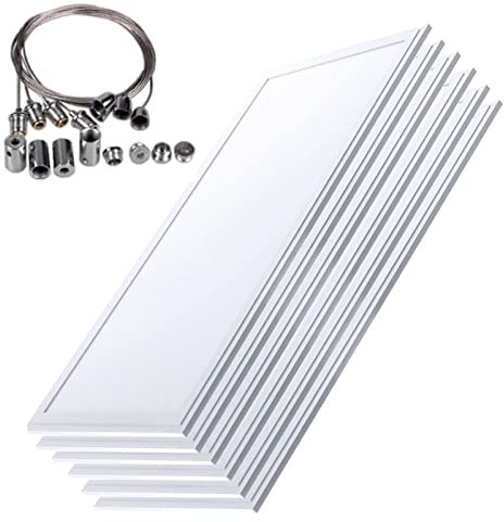 Europalamp - 6DL12030-02+cable_NEW - 6 Dalles LED 40W 120x30 PMMA Blanc Neutre 4000k + 6 Kits Câbles de Suspension