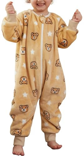 Maeau Combinaison Pyjama Bébé Fille Garçon 18-24 Mois Gigoteuse a Pied Manche Longue Hiver Barboteuse avec Jambe Grenouillère Enfant Flanelle Surpyjama Animal Ensemble Pyjama Naissance Jumpsuit Marron