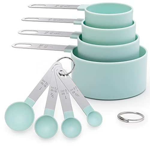 Messlöffel set 8-teiliges Set mit Edelstahlgriffen, mit 4 Measuring Cups und 4 Löffel, Messwerkzeug für Flüssigkeiten und Feststoffe, Dosierlöffel für Backmessen