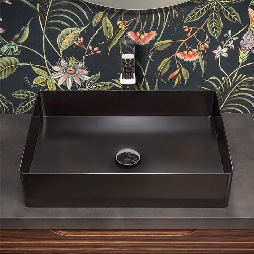 Lavabo da appoggio Rettangolare 58x38 cm in Acciaio Inox, Finitura Bianco Opaco e profondità 9,5 cm, Goya