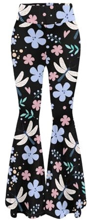 Woisttop Leggings für Frauen mit ausgestellter Hose, ausgestellte Yogahose, hohe Taille, Bauchkontrolle, athletisches Workout, Fitnessstudio, Libellen-Blume, M