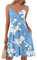 AUSELILY Sommerkleider Damen V-Ausschnitt Damen Leicht Und Luftig Ärmellos Sexy Träger Strand Trägerkleid mit Taschen（Hellblaue Blume,L