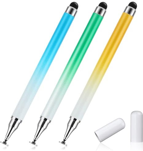 Amaxiu Lot de 3 Stylets 2 en 1 pour écrans tactiles avec Disque Transparent et Pointe en Silicone Haute sensibilité Compatible avec Tous Les appareils tactiles (Bleu Vert Jaune)