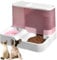 kathson All-in-One Automatic Cat Food and Water Dispenser Set Gravity Cat Feeder with Stainless Steel Bowl Large Capacity Self Feeding Dog Feeder and Waterer for Small Dogs Cats Pets（Pink）