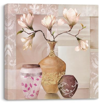 Piy Painting Wandbilder Gelbe Orchideen in der Vase, Bilder Wohnzimmer Kunstdrücke Bild auf Leinwand Blühende Blume Leinwandbilder Mit Innenrahmen für Esszimmer Galerie Yoga-Raum 30x30cm 1pcs