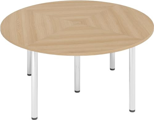 bümö Konferenztisch Kreis-Form 160x160 cm großer Besprechungstisch rund in Eiche, Besprechungstisch mit Chromfüßen, Meetingtisch für 4 Personen, Tisch für Besprechungsraum & Meeting