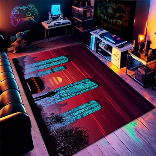 PEIHUODAN Gamer Teppiche, Moderne Tech Style Fußmatten, Visuelle Fun Gaming Teppiche Teen Rugs Play Mat rutschfeste Teppiche Für Wohnzimmer Schlafzimmer Spielzimmer Läufer (Colour 4,160x200cm)