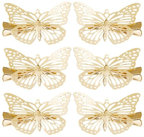 Lot de 6 Pinces à cheveux papillon dorées Barrettes à cheveux Accessoires pour cheveux pour femmes et filles, Barrettes à Cheveux pour Femme